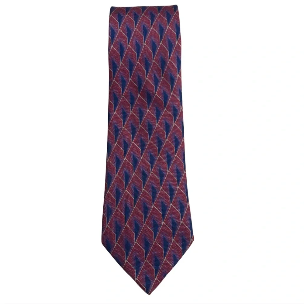 Barneys New York 100% Silk Tie Made in Italy Burgundy Blue Classy Professional